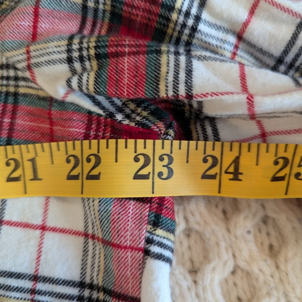 🌲GAP🌲 WOMEN'S WHITE RED TARTAN PLAID FLANNEL RELAXED PJ SET MEDIUM WORN ONCE! - Picture 7 of 12